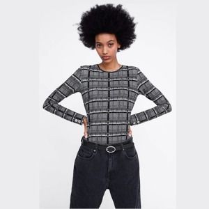 NWT Zara long sleeve texture weave plaid S